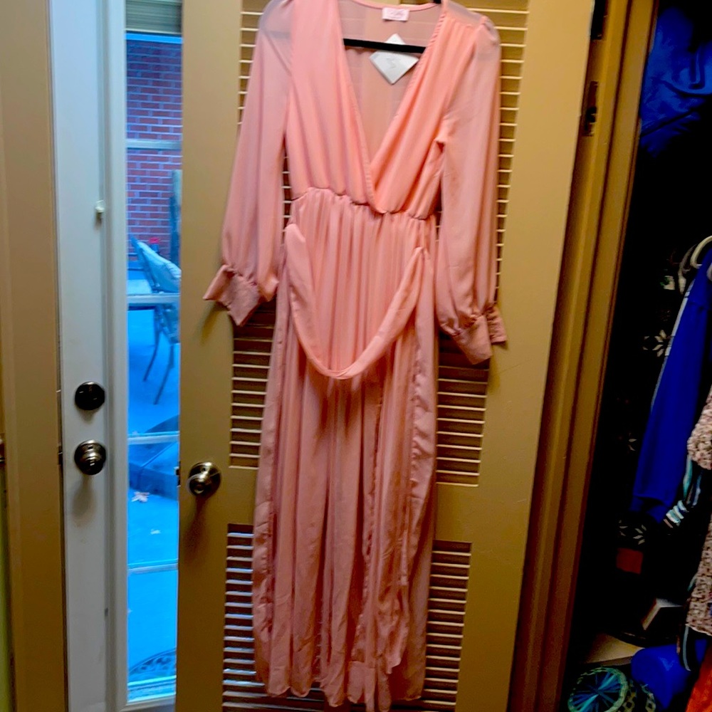 Long sleeve long light pink dress size small